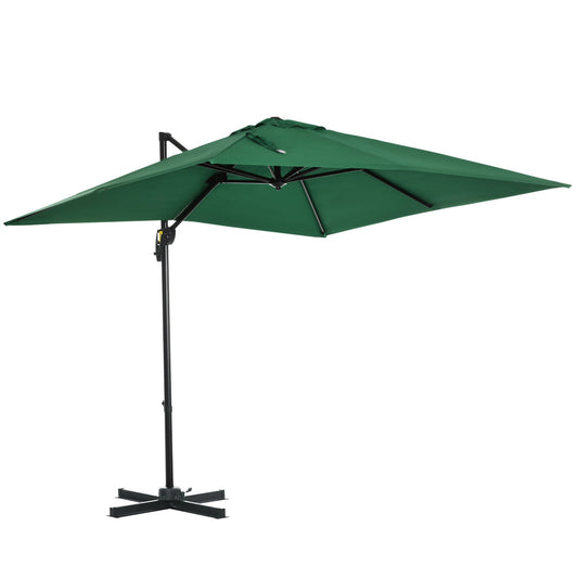 8' x 8' Square Cantilever Umbrella with 360° Rotation, Aluminum Outdoor Cantilever Market Parasol with Crank &; Tilt, Garden Sun Canopy Shelter with Cross Base, Green - Gallery Canada