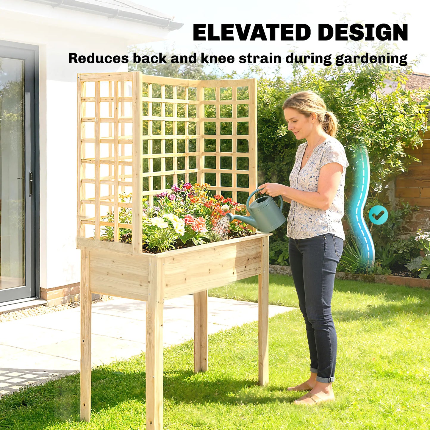 Wooden Raised Garden Bed With 3 Trellises, Planter With Drainage Holes Elevated Garden Beds at Gallery Canada