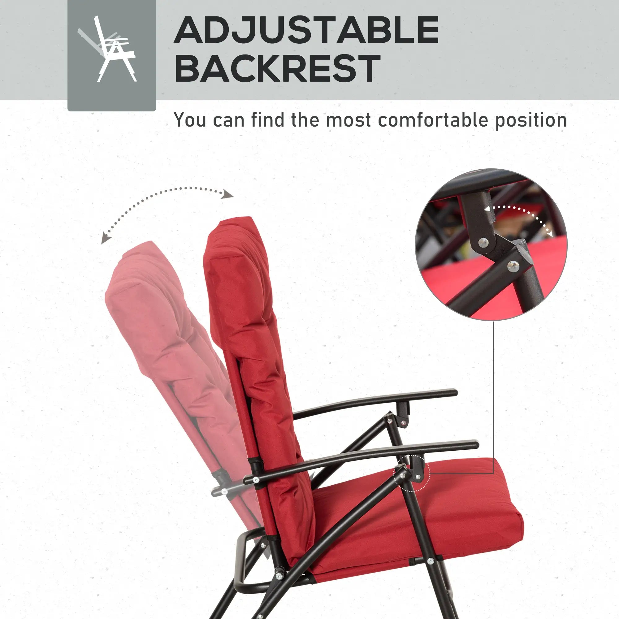 Set of 2 Outdoor Folding Chairs, Adjustable Backrest, Padded, Red Patio Chairs at Gallery Canada