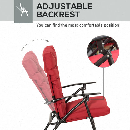 Set of 2 Outdoor Folding Chairs, Adjustable Backrest, Padded, Red Patio Chairs at Gallery Canada