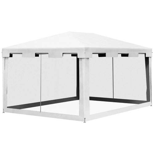 10x13ft Gazebo Tent, Outdoor Canopy, Garden Sun Shade, Mesh Sidewalls, White