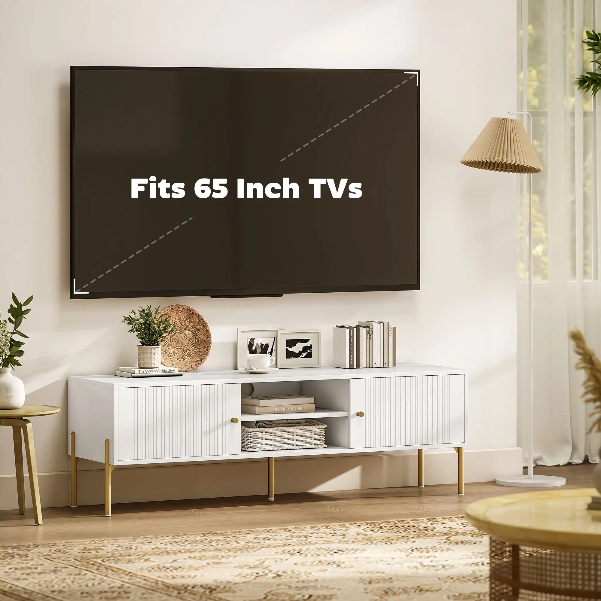 TV Stand for 65 Inch TVs, Entertainment Center with Shelves and Cabinets, White TV Stands at Gallery Canada