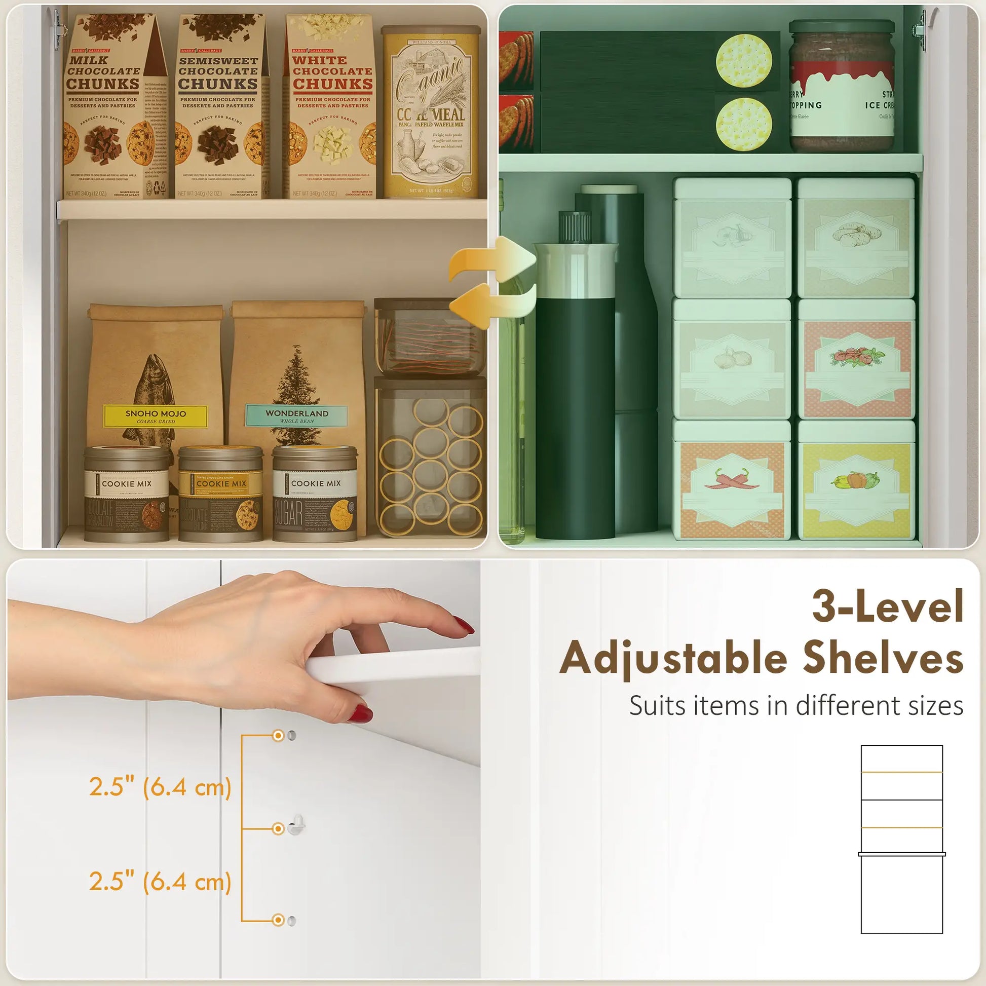 Tall Pantry Cabinet, 67 Inch, Adjustable Shelves, 2 Drawers, White Kitchen Pantry Cabinets at Gallery Canada