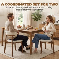 Faux Linen Dining Chairs Set of 2 Cream White Rubberwood Legs, Cream White