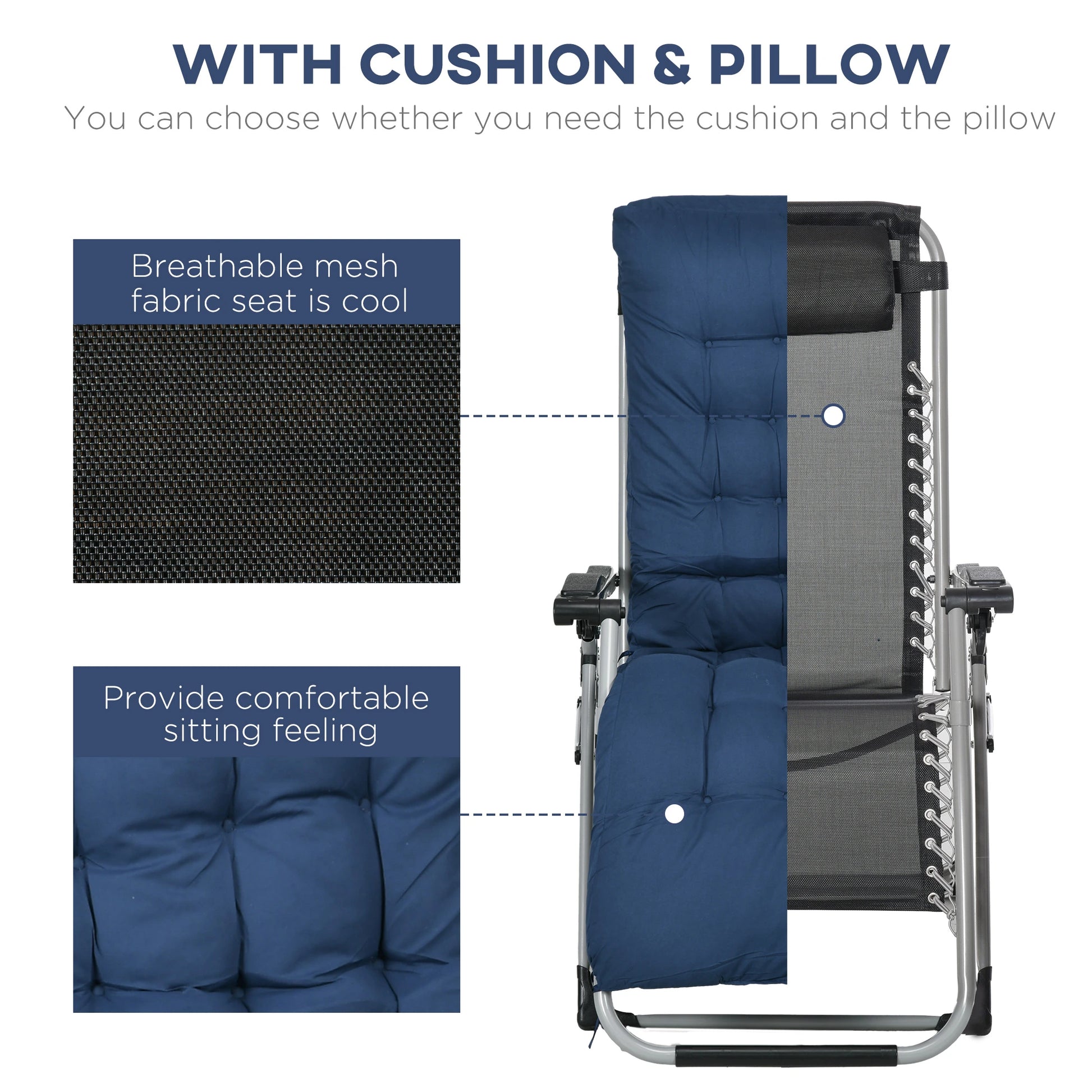 Folding Garden Chairs Set of 2, Reclining Zero Gravity, Dark Blue Lounger Chairs at Gallery Canada