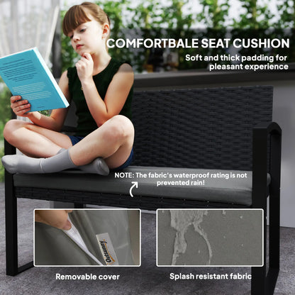 2 Seater Outdoor Rattan Bench with Cushion, Steel Frame, Light Grey Patio Chairs at Gallery Canada