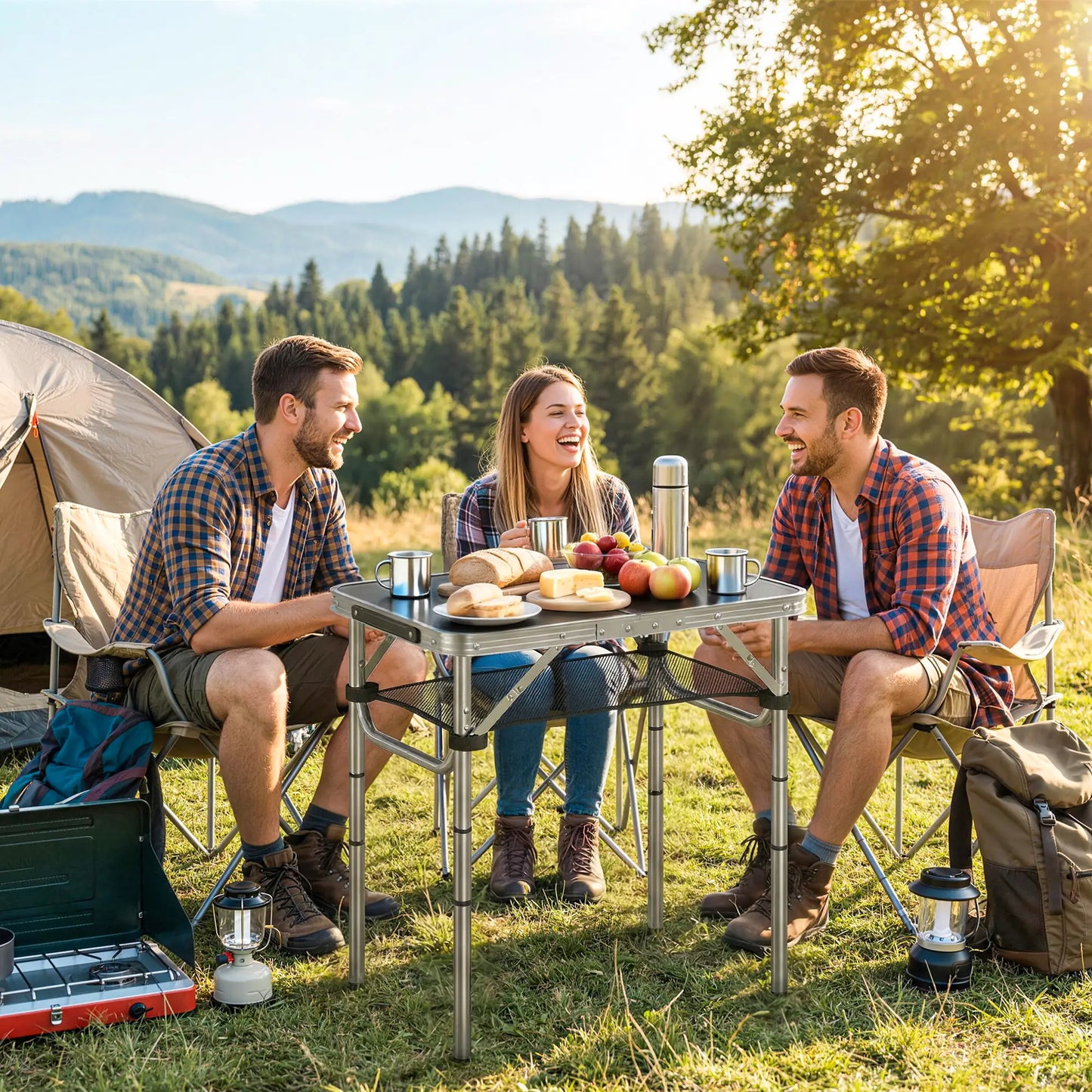 2ft Folding Camping Table, Mesh Storage, 4 Adjustable Heights, Black Picnic Tables & Camping Chairs at Gallery Canada