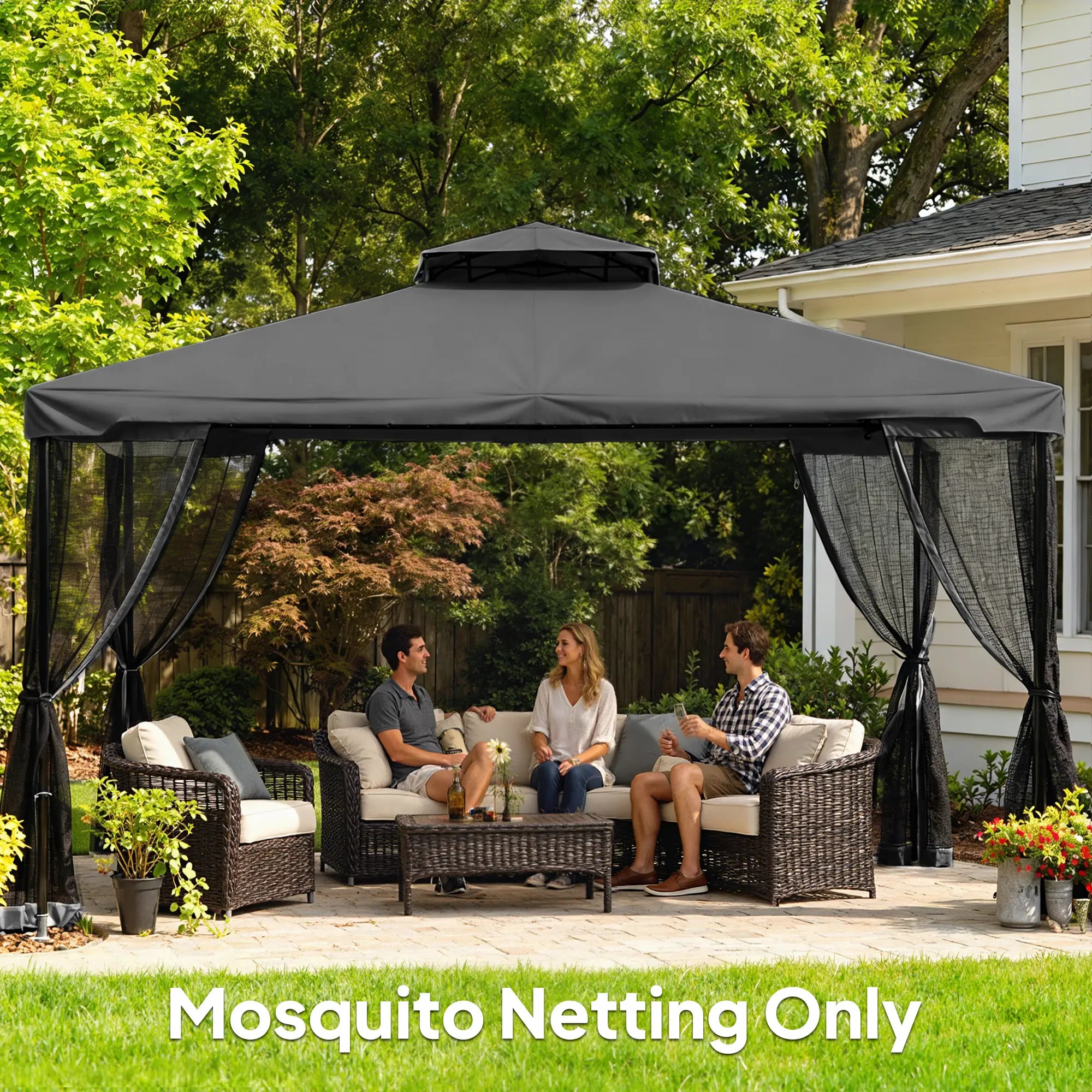 Replacement Mosquito Netting, 10' x 13', Gazebo Screen Walls With Zippers, Black Gazebo Sidewalls at Gallery Canada
