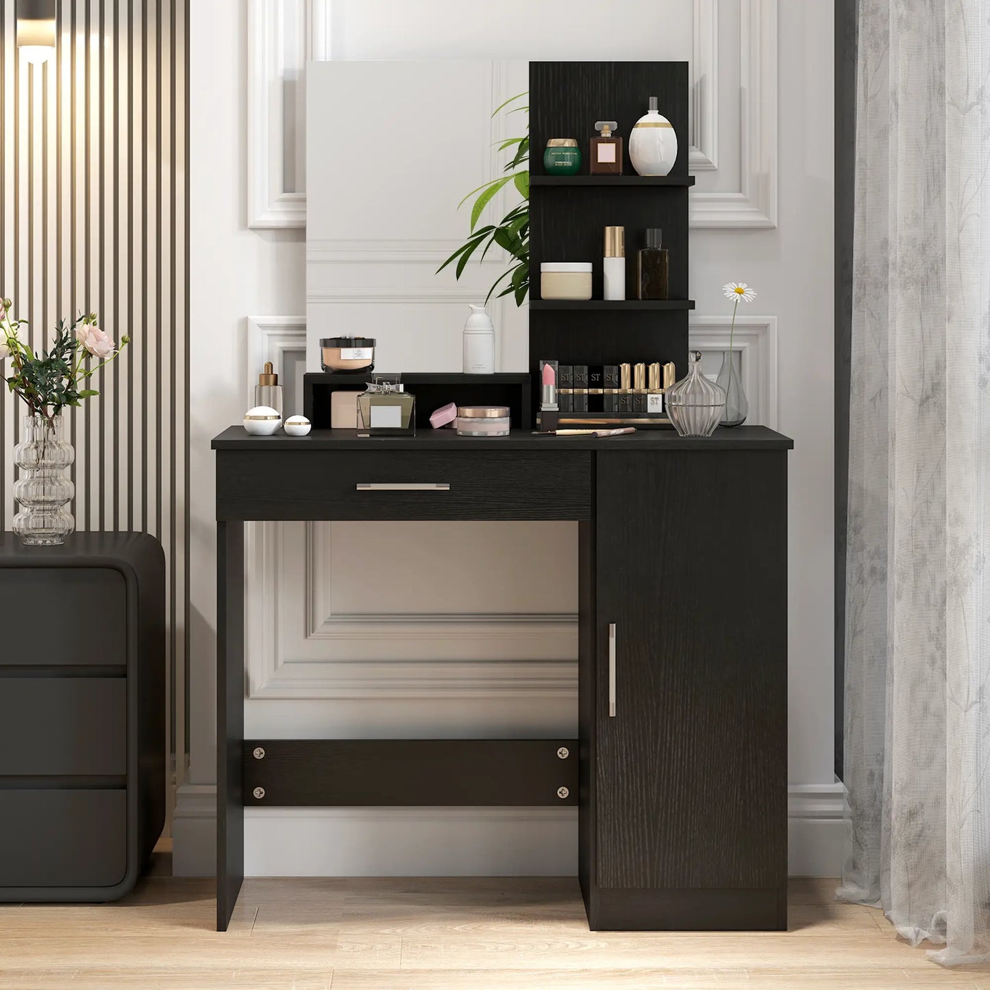 Vanity Desk with Mirror, Drawer, Open Compartment, Shelves, Cabinet Dressing & Vanity Tables at Gallery Canada