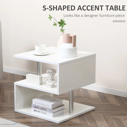 Wooden S Shape End Table, 3 Tier Storage Shelves, White Side Tables at Gallery Canada