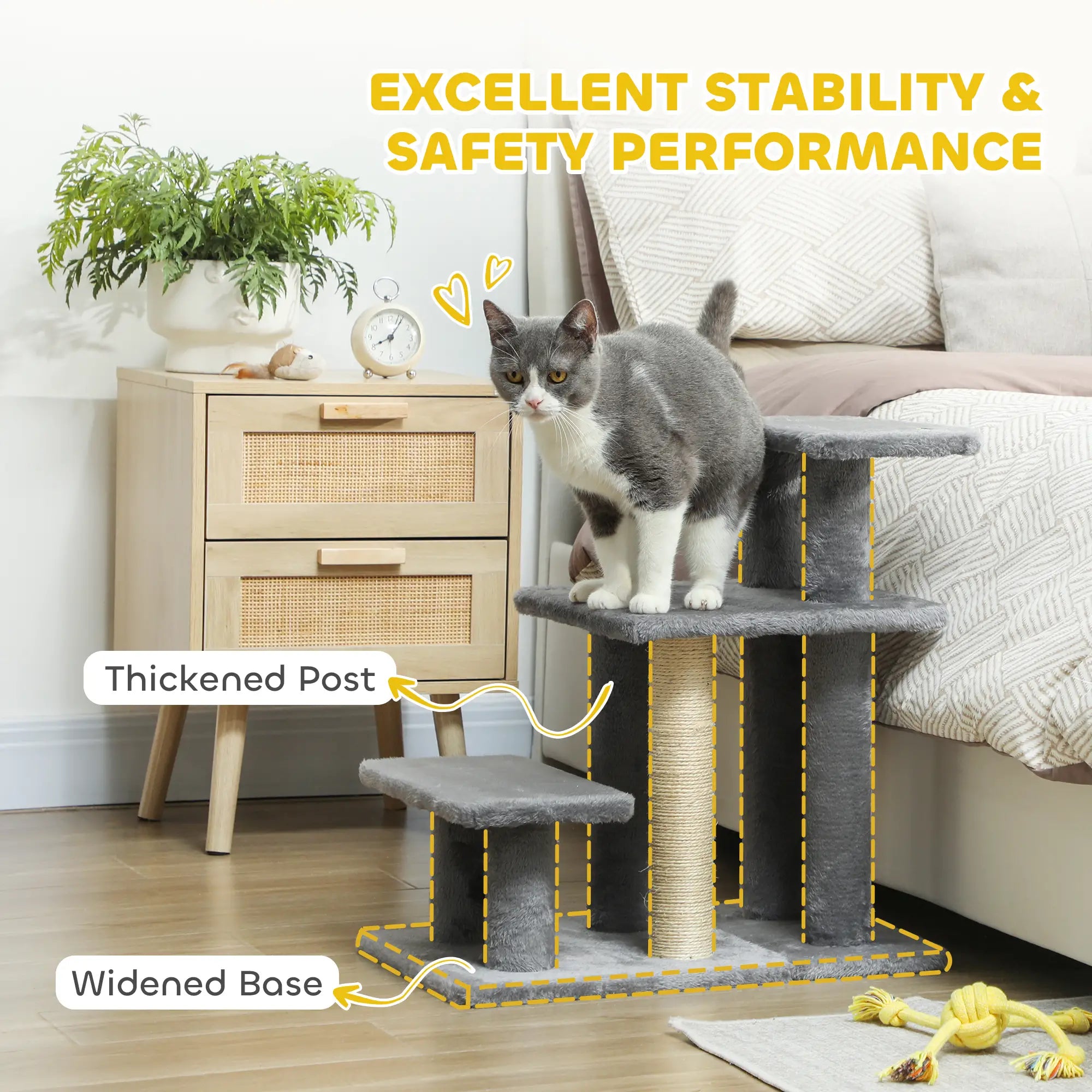 Cat Stairs with 2 Sisal Scratching Posts, Adjustable 3-Tier, Grey Dog Stairs at Gallery Canada