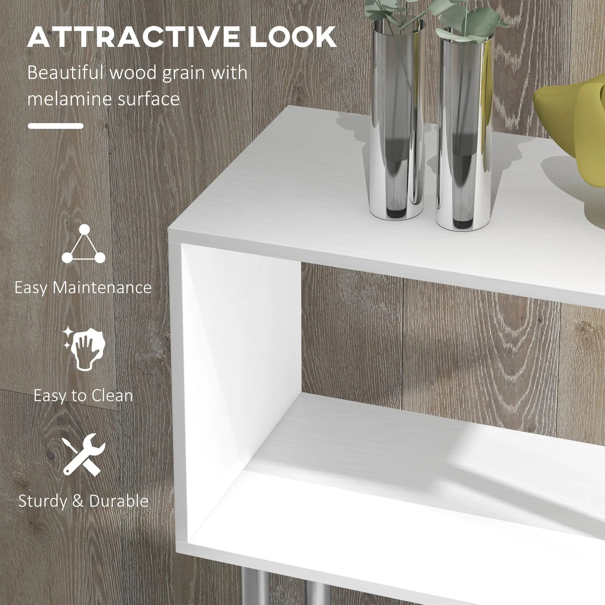 5-Tier Geometric Wooden Bookcase, S-Shaped Storage, White Display Bookshelves at Gallery Canada