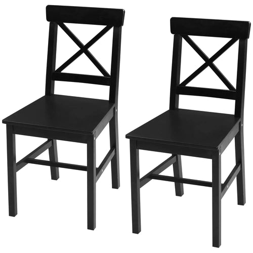 Farmhouse Wooden Dining Chairs, Set of 2, Cross Back, Black