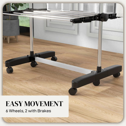 Stainless Steel Folding Clothes Drying Rack, Side Wings, Castors, Indoor Outdoor, Black Bath Accessories at Gallery Canada