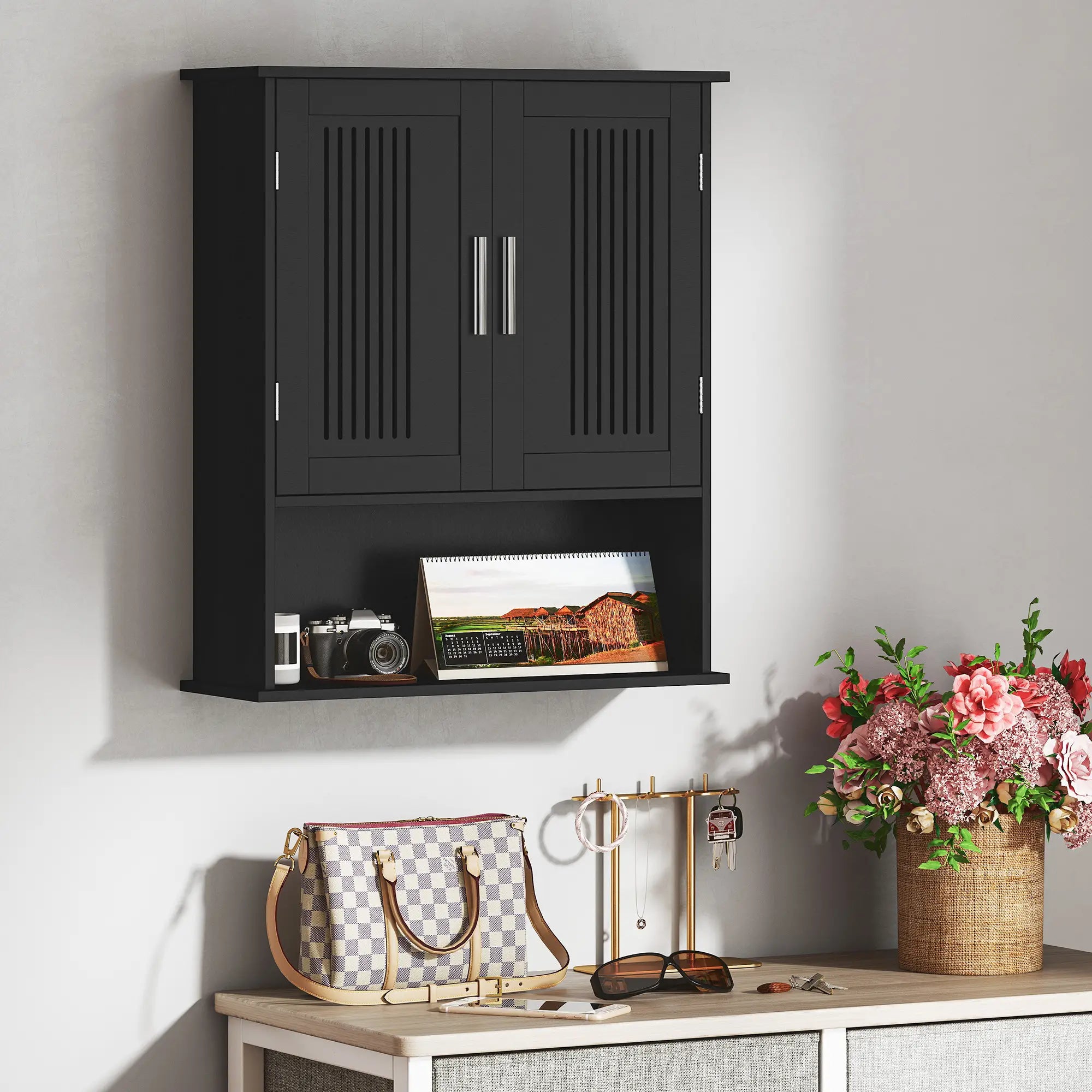 Wall Mount Bathroom Cabinet, 2 Door With Shelf, Black Mirror Medicine Cabinets at Gallery Canada