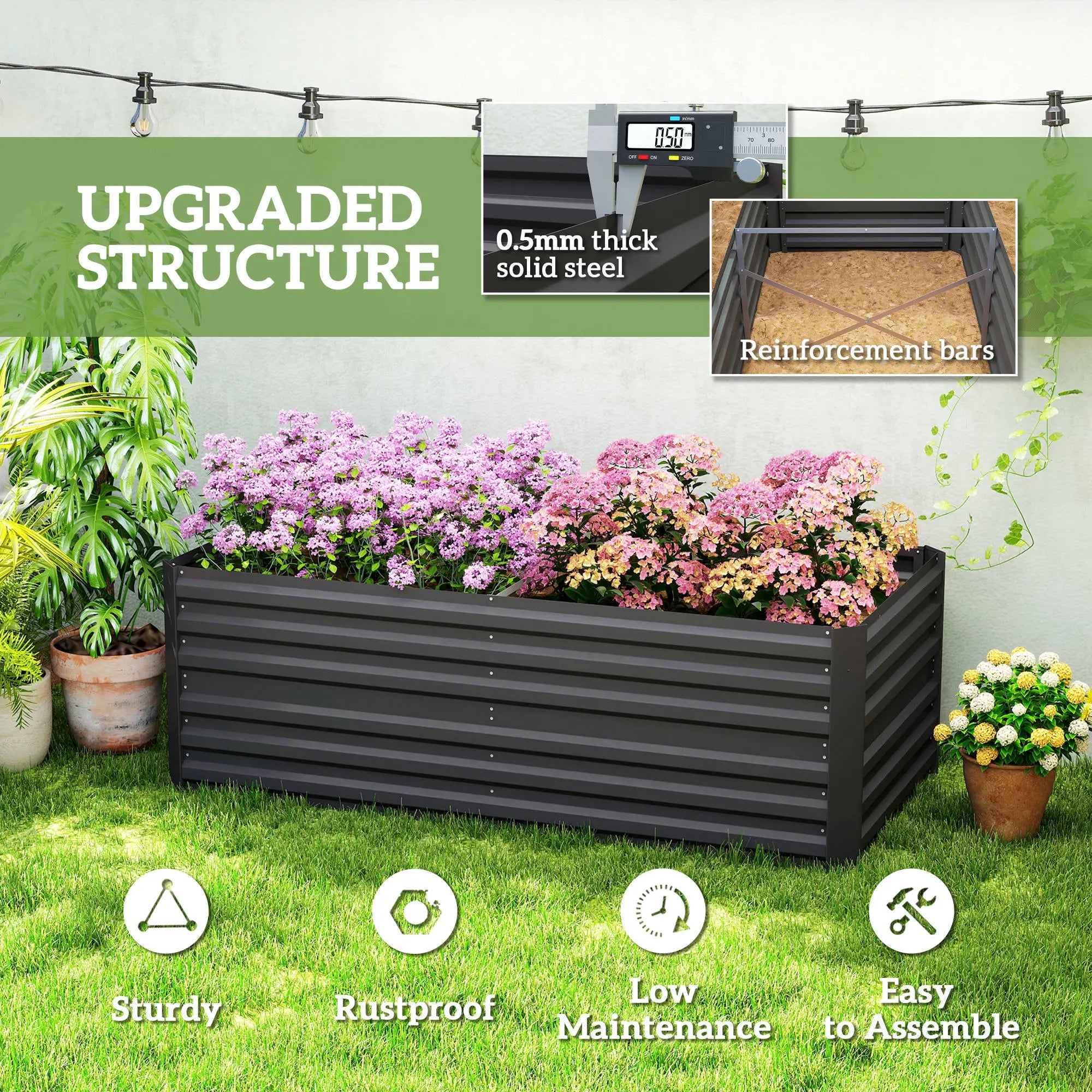 Galvanized Raised Garden Bed, Steel Outdoor Planter, 71