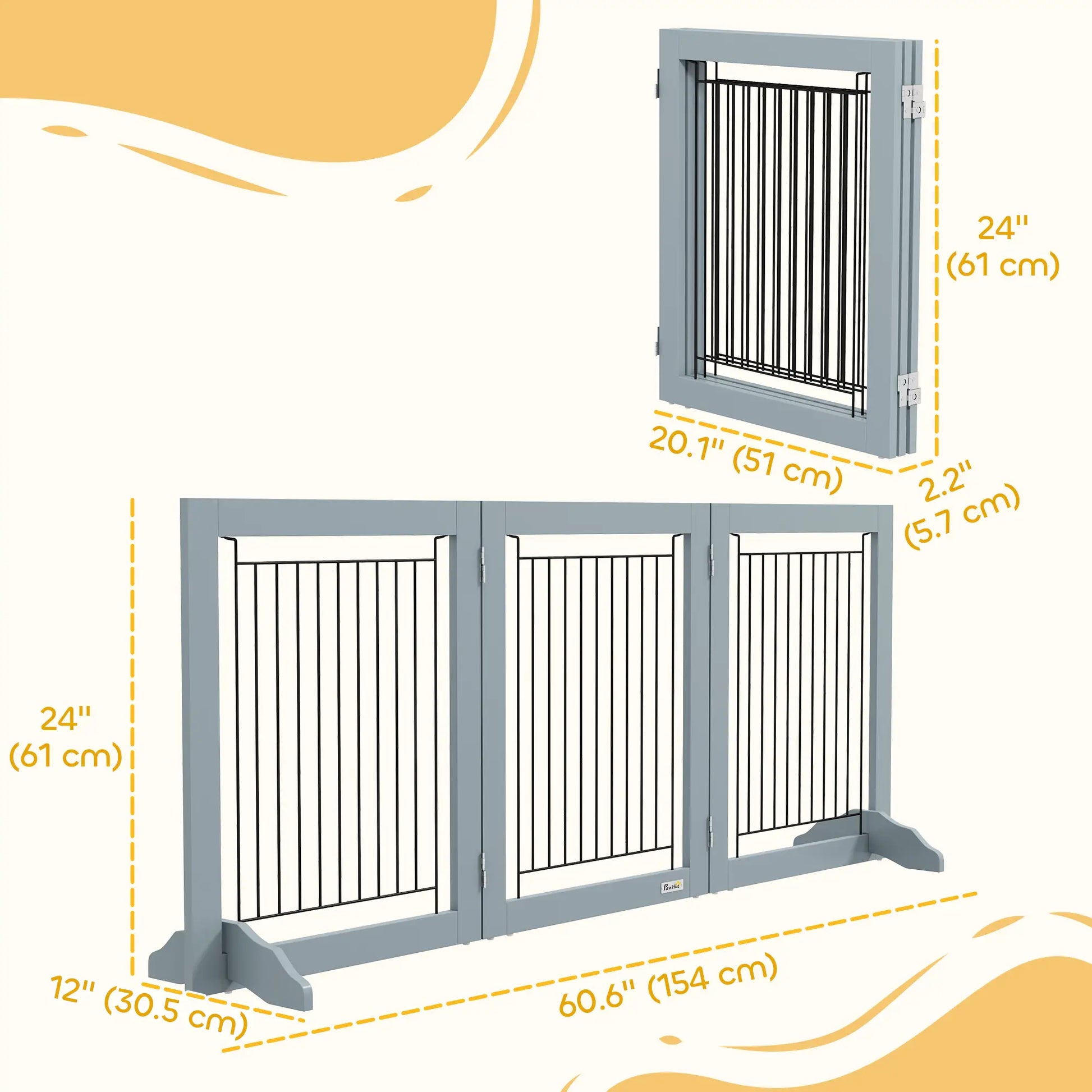 Freestanding Pet Gate, 24" High, 3 Panels, Grey Houses, Kennels & Pens at Gallery Canada
