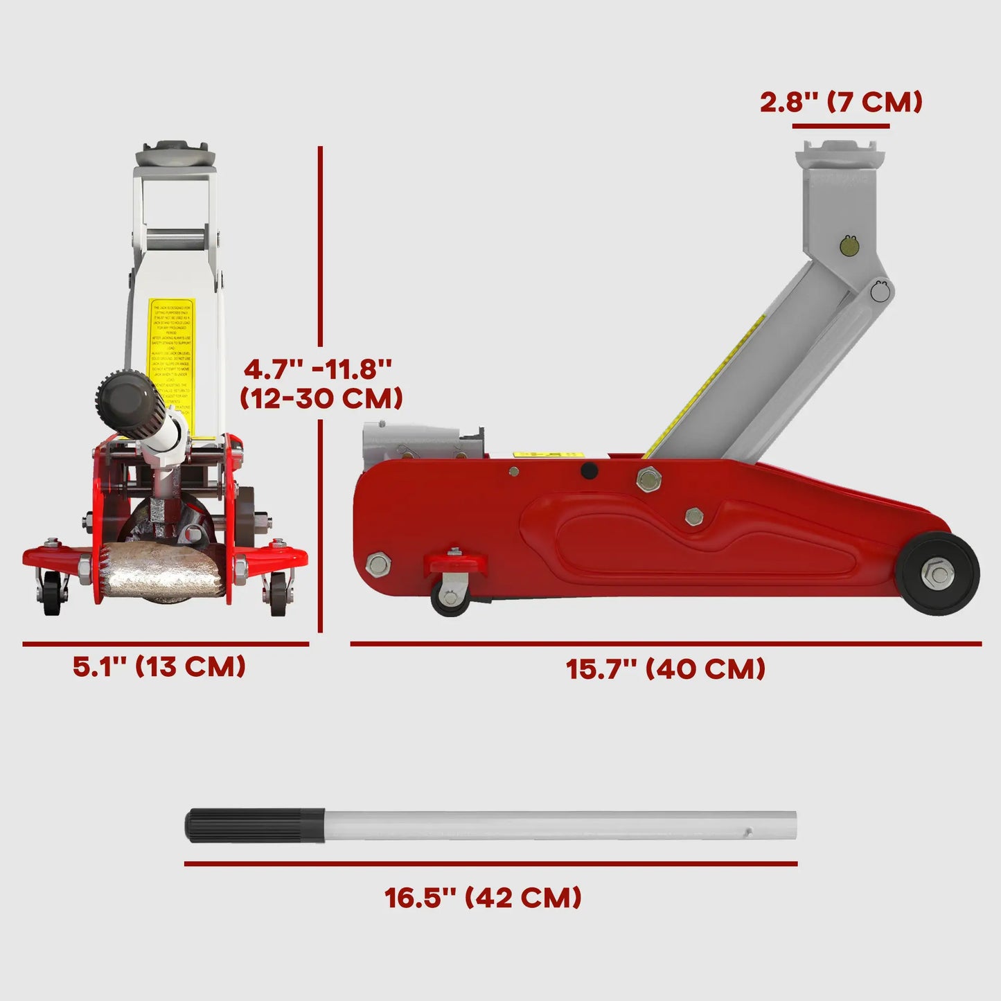 Hydraulic Racing Floor Jack, 4.7"-11.8" Lifting Range, 2 Ton Capacity, Red Automotive at Gallery Canada