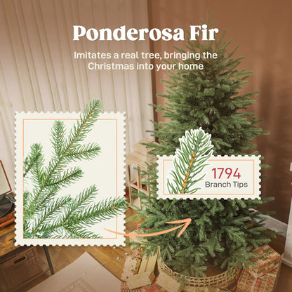 6 ft Artificial Christmas Tree, Dense Realistic Branches, Full Ponderosa Fir, Hinged, Easy Assembly Artificial Christmas Trees at Gallery Canada