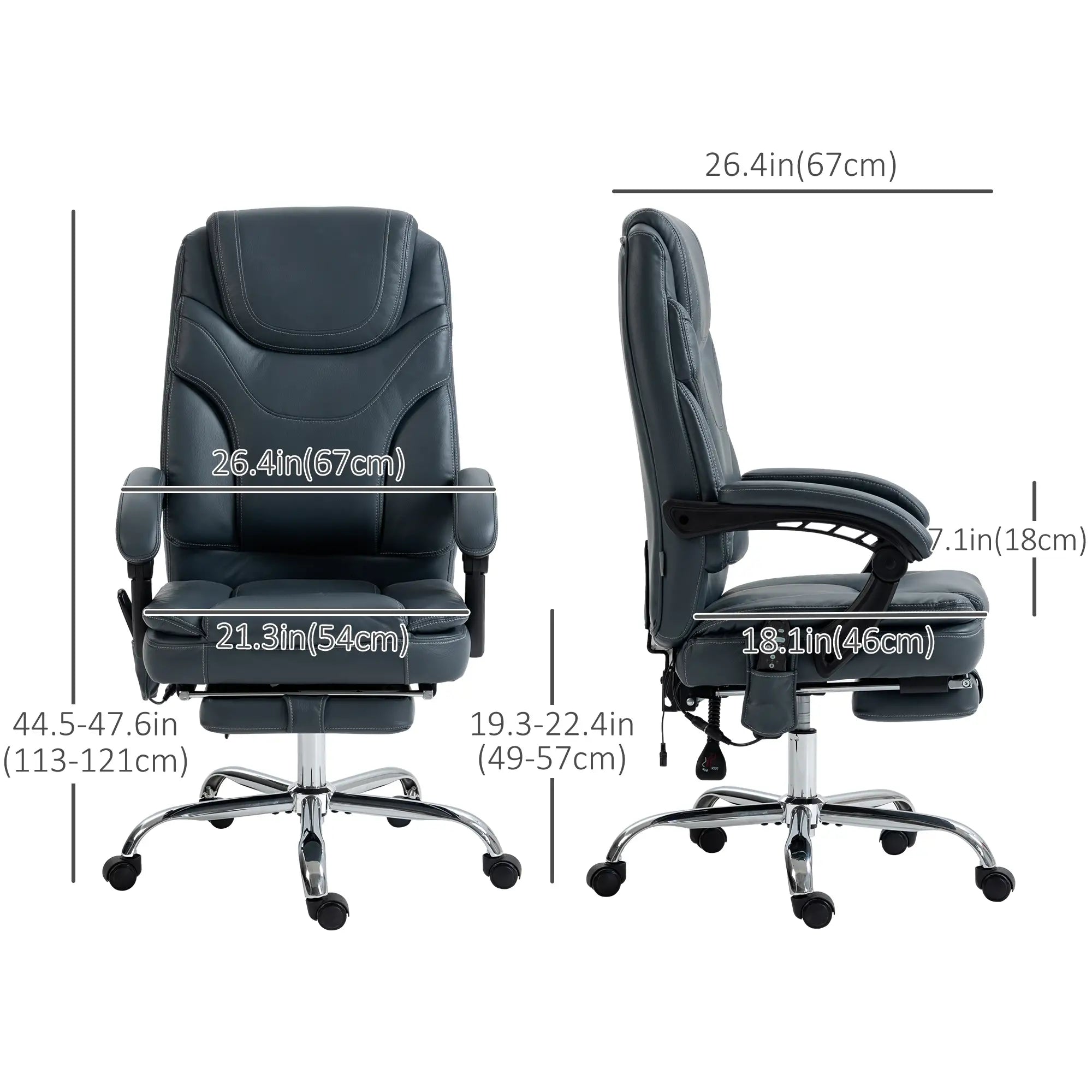6 Point Vibration Massage Office Chair, PU Leather, Heated, Reclining, Grey Massage Chairs at Gallery Canada