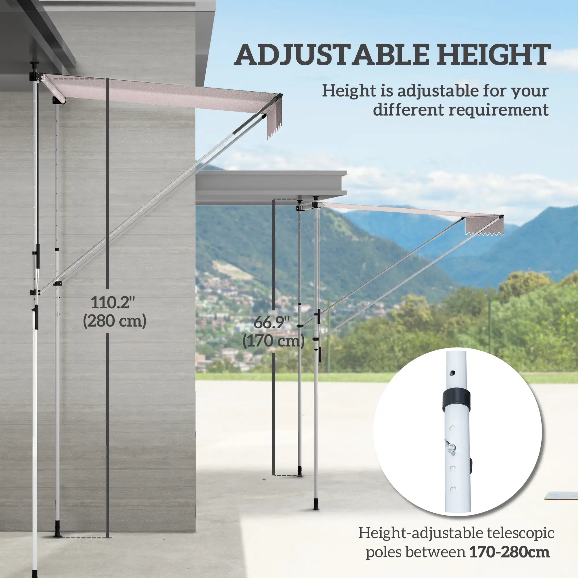 6.6'x5' Manual Retractable Patio Awning, UV Protector, Beige Door Awnings at Gallery Canada