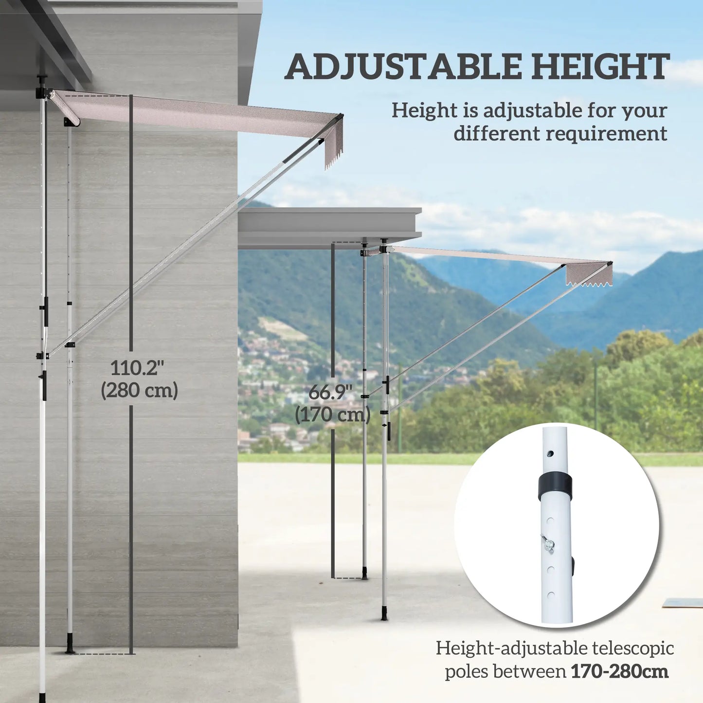 6.6'x5' Manual Retractable Patio Awning, UV Protector, Beige Door Awnings at Gallery Canada