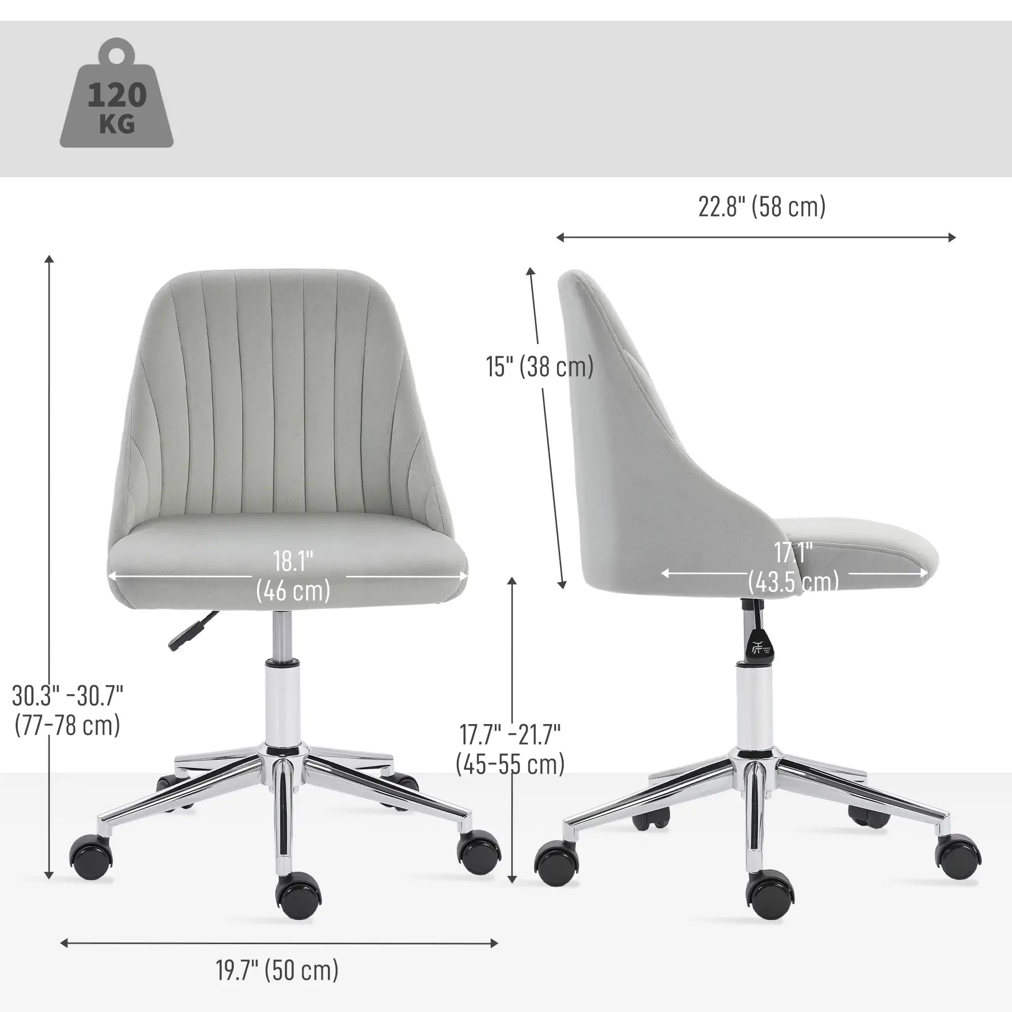 Velvet Adjustable Height Swivel Chair, For Makeup Office Bedroom, Grey Task Chairs at Gallery Canada