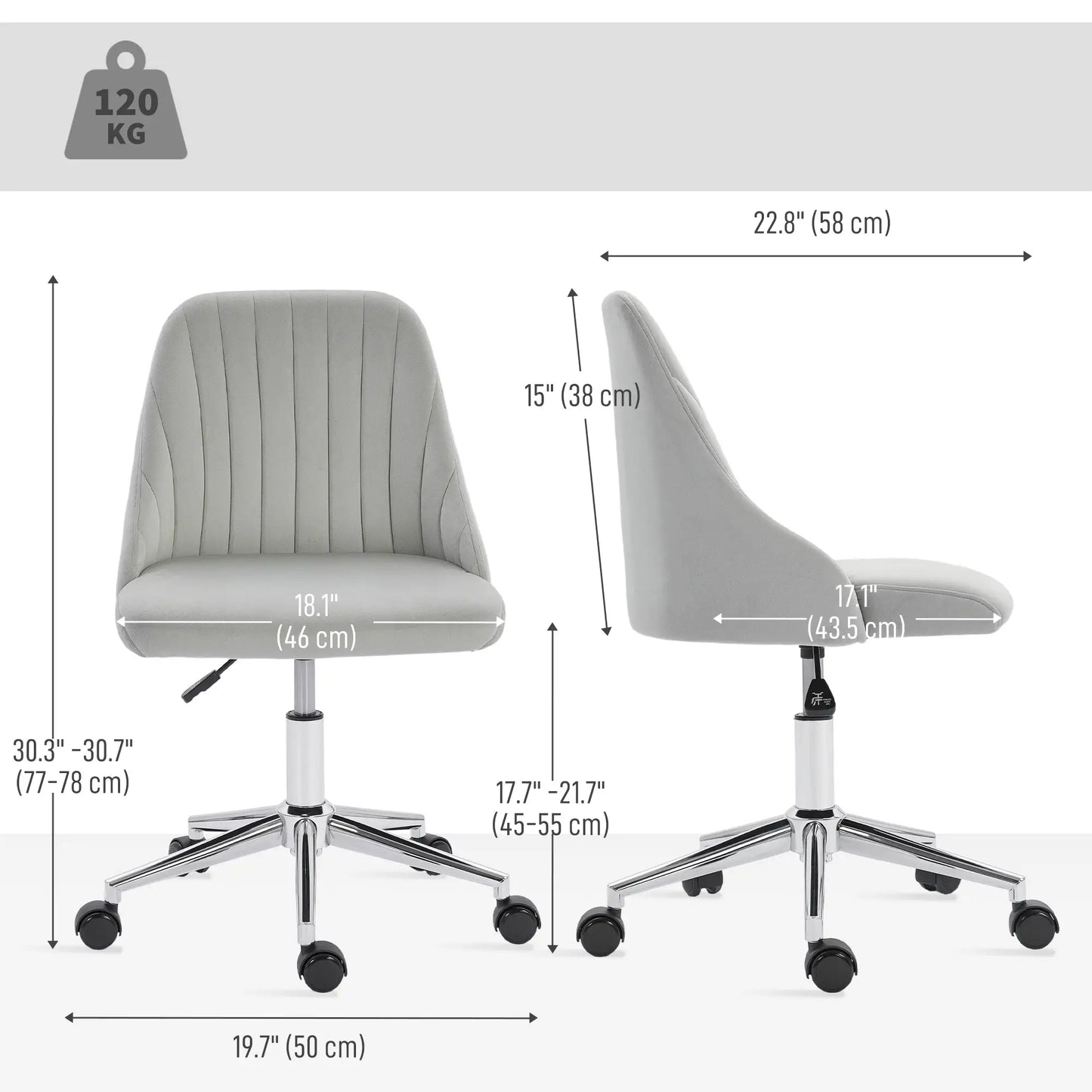 Velvet Adjustable Height Swivel Chair, For Makeup Office Bedroom, Grey Task Chairs at Gallery Canada