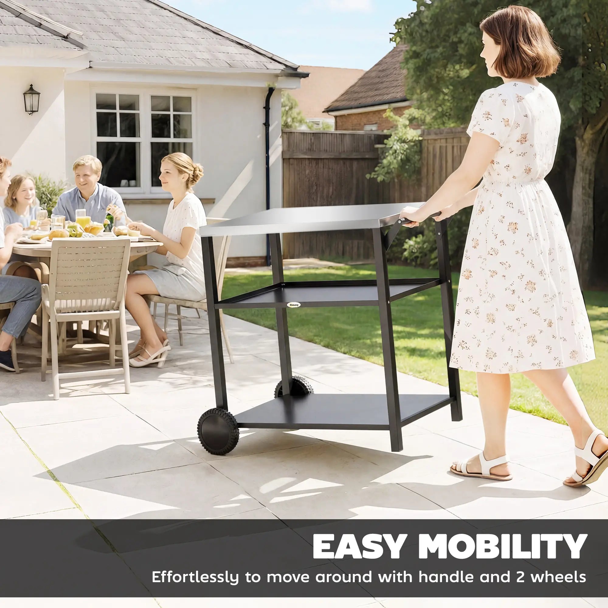 Outdoor Grill Cart, Stainless Steel Top, Three-Tier Pizza Oven Stand, Black Outdoor Grill Carts at Gallery Canada