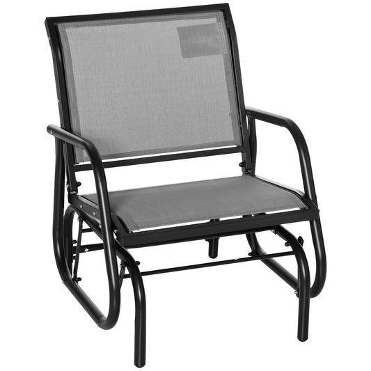 Patio Glider, Breathable Mesh Seat, Metal Frame, Outdoor Swing Chair, Grey Outdoor Gliders Light Grey, Black at Gallery Canada