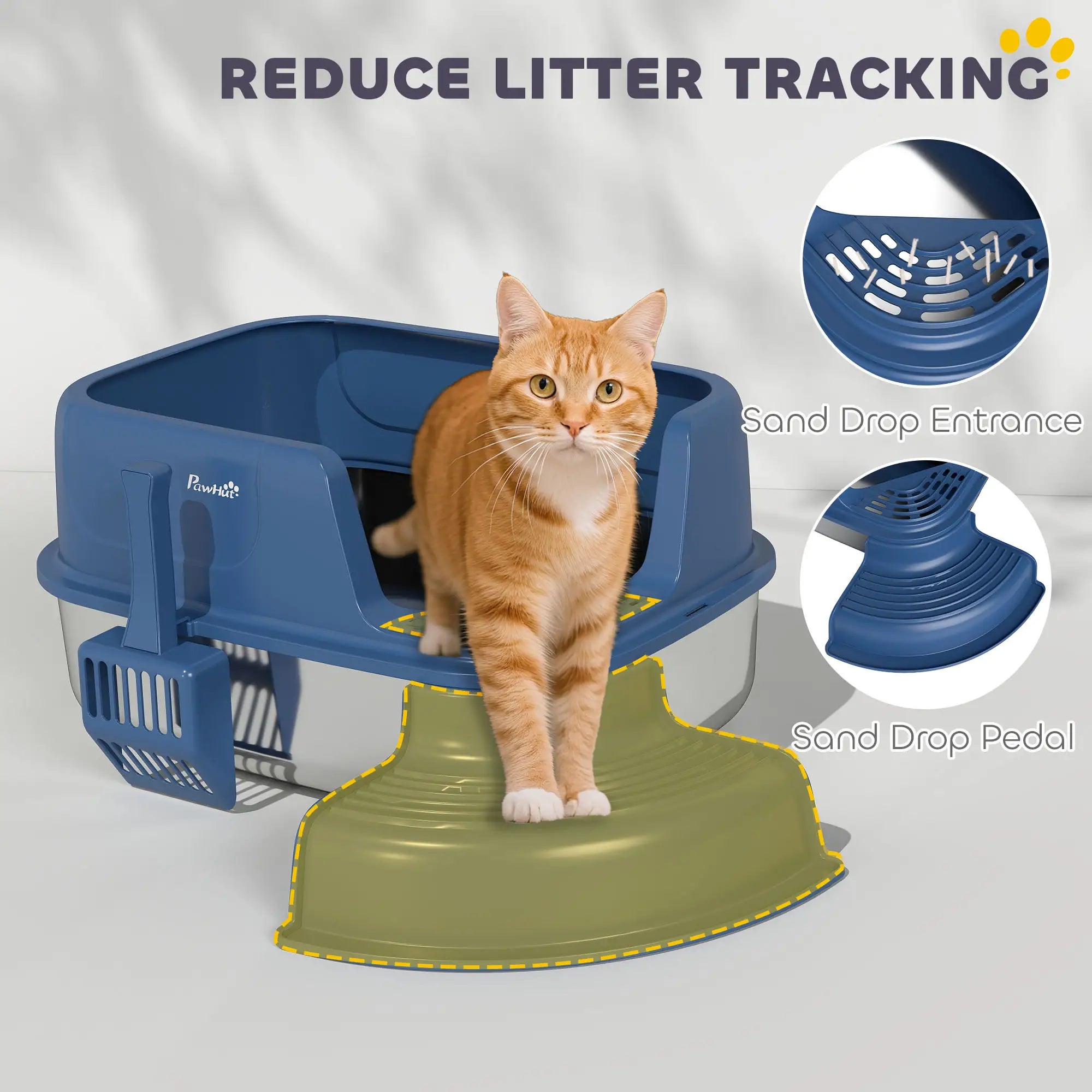 Stainless Steel Cat Litter Box, High Side with Scoop, Anti-Leakage, Navy Blue Cat Litter Box Enclosures at Gallery Canada