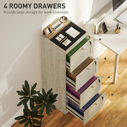 4 Drawer Filing Cabinet with Lock, Boho File Cabinet, A4 Letter Size, Oak Office Cabinets & Cupboards at Gallery Canada