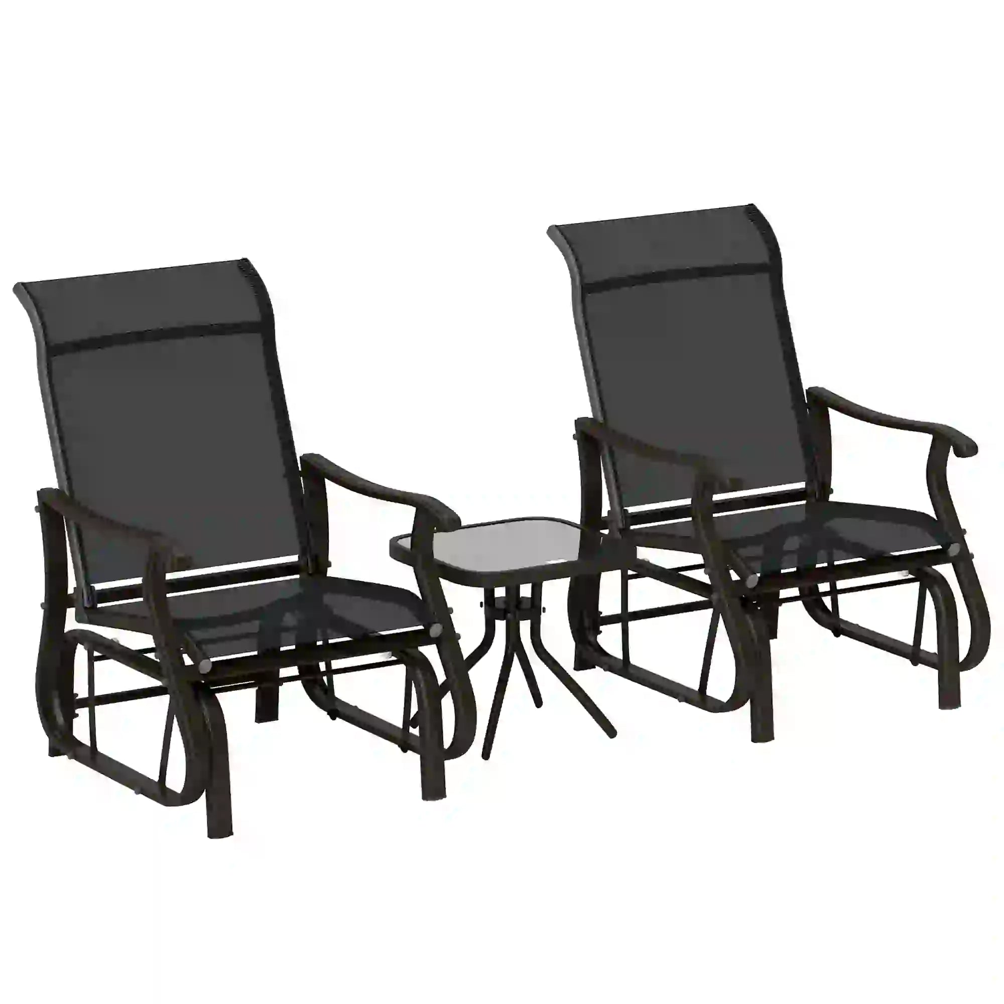 3PCs Gliding Rocking Chair, Bistro Tea Table Set, Black Outdoor Gliders at Gallery Canada