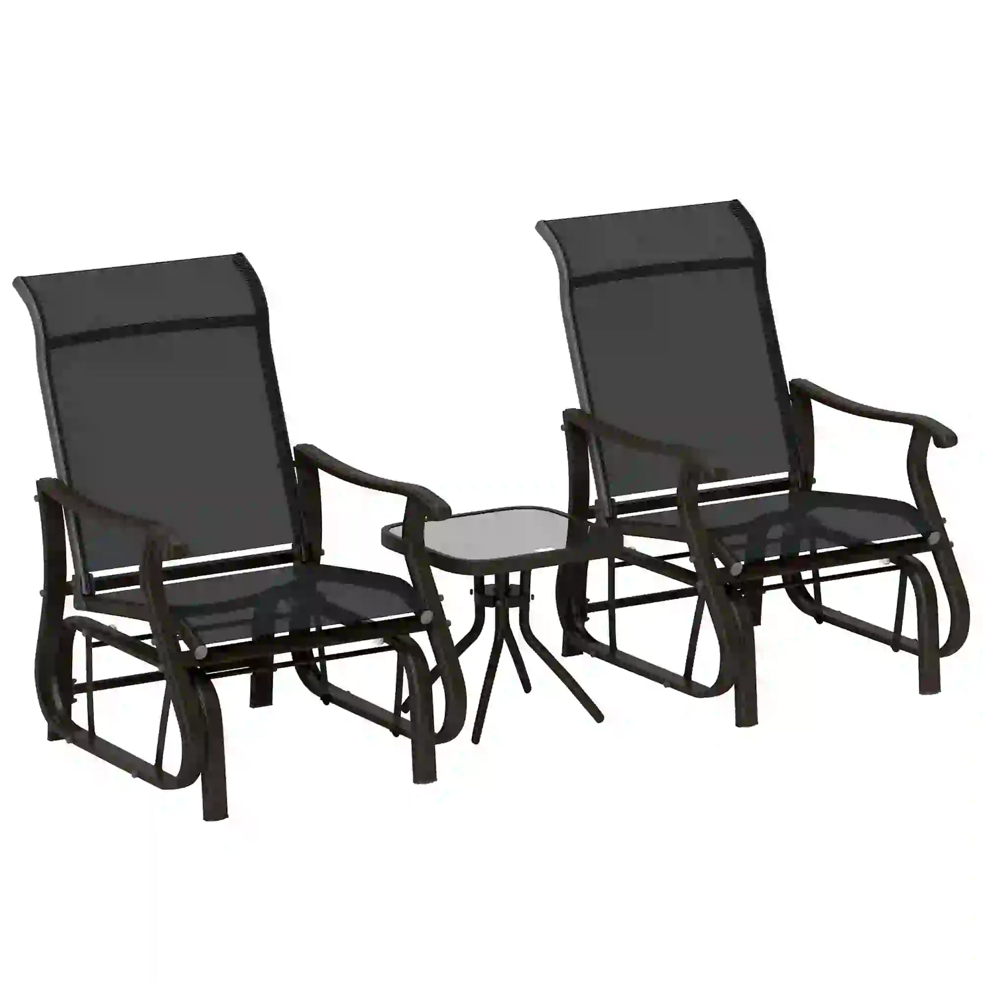 3PCs Gliding Rocking Chair, Bistro Tea Table Set, Black Outdoor Gliders at Gallery Canada