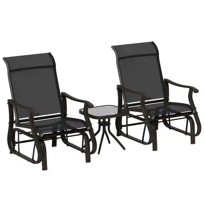 3PCs Gliding Rocking Chair, Bistro Tea Table Set, Black Outdoor Gliders at Gallery Canada