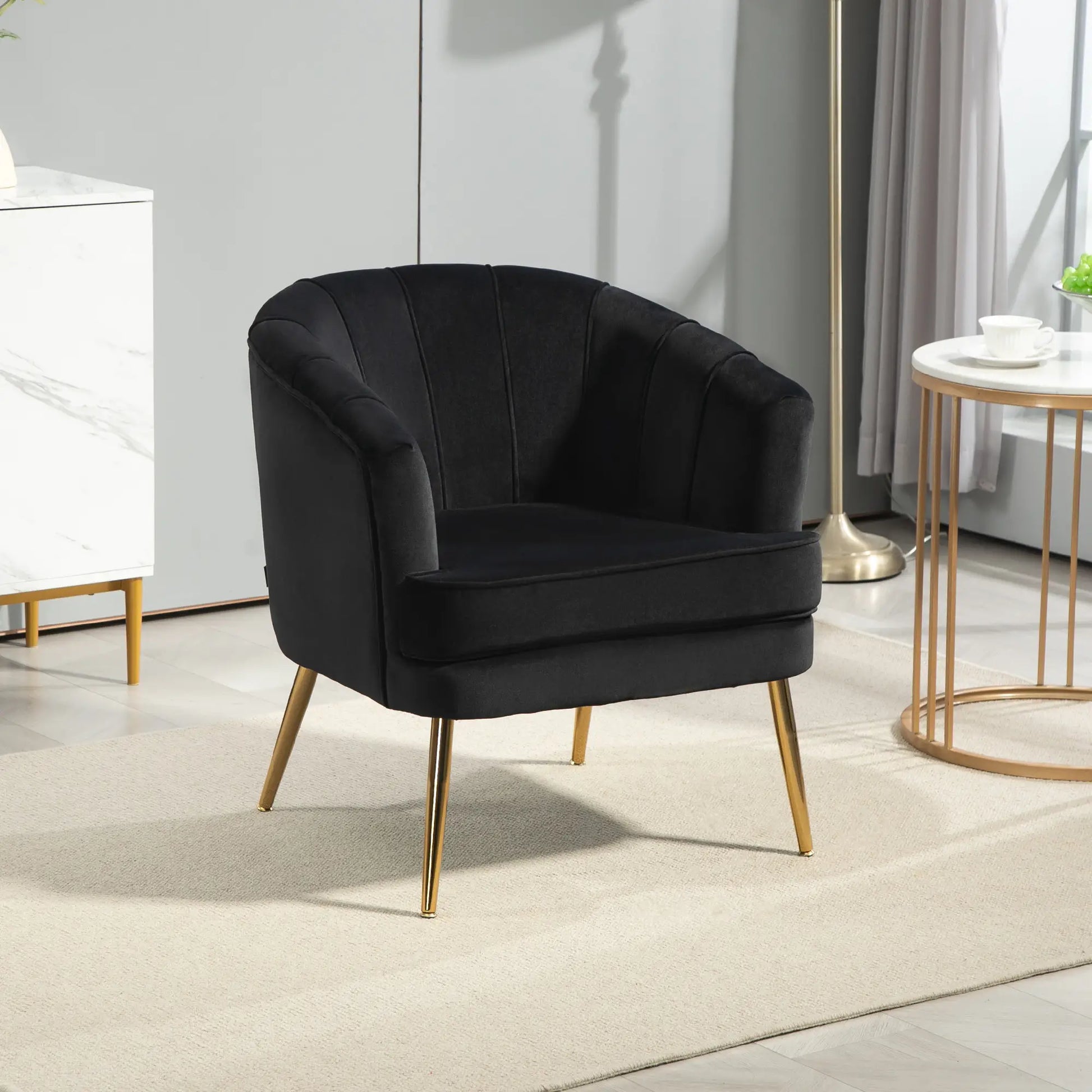 Modern Fabric Armchair, Gold Metal Legs, Living Room, Black Accent Chairs at Gallery Canada