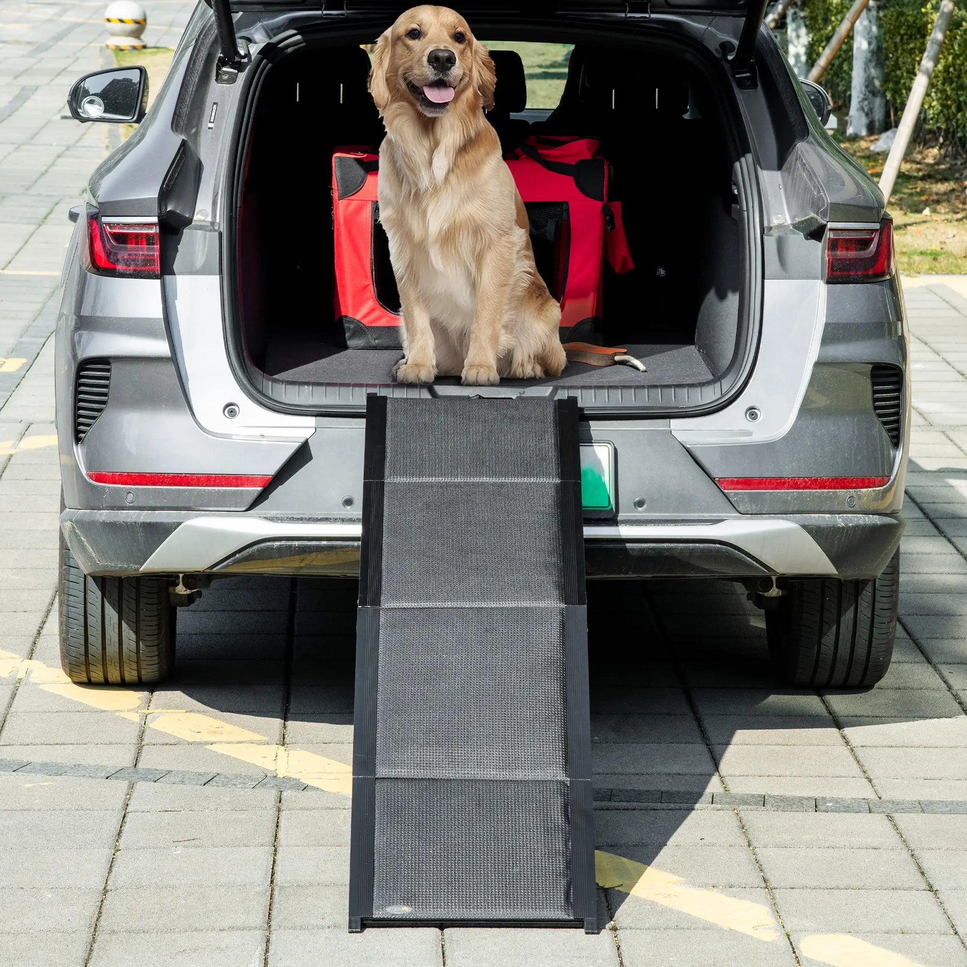 62 Inch Folding Pet Ramp, Lightweight Portable Dog Ramp, Non-Slip Surface, Black Dog Stairs at Gallery Canada