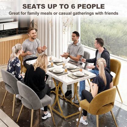 59-Inch Dining Table for 6, Modern Marble-Pattern, White Dining Tables at Gallery Canada