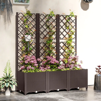 Raised Garden Bed With Trellis, Plastic With Drainage Holes And Plugs