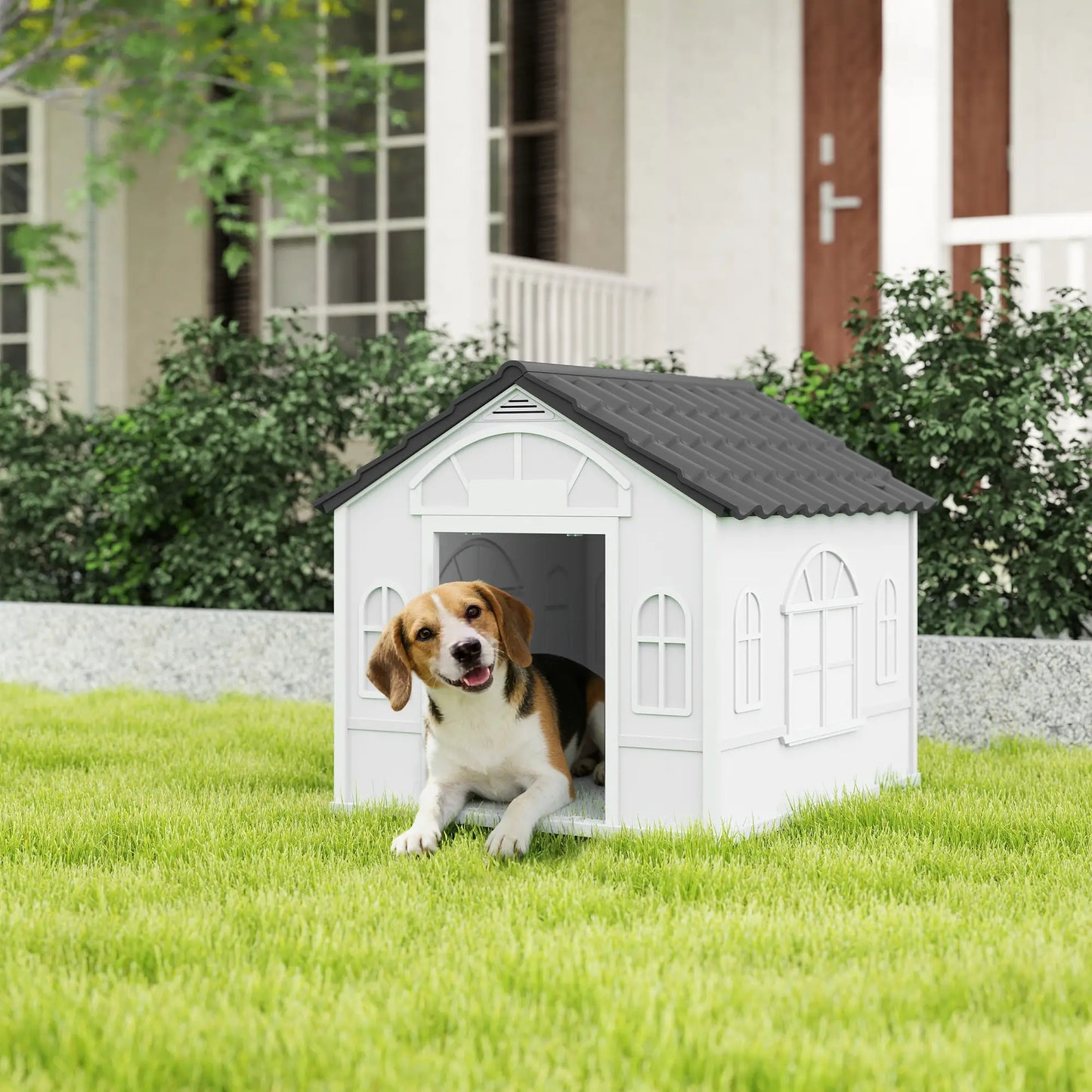 26" Plastic Dog House, Outdoor with Air Vents, Small Medium Dogs, Grey Houses, Kennels & Pens at Gallery Canada