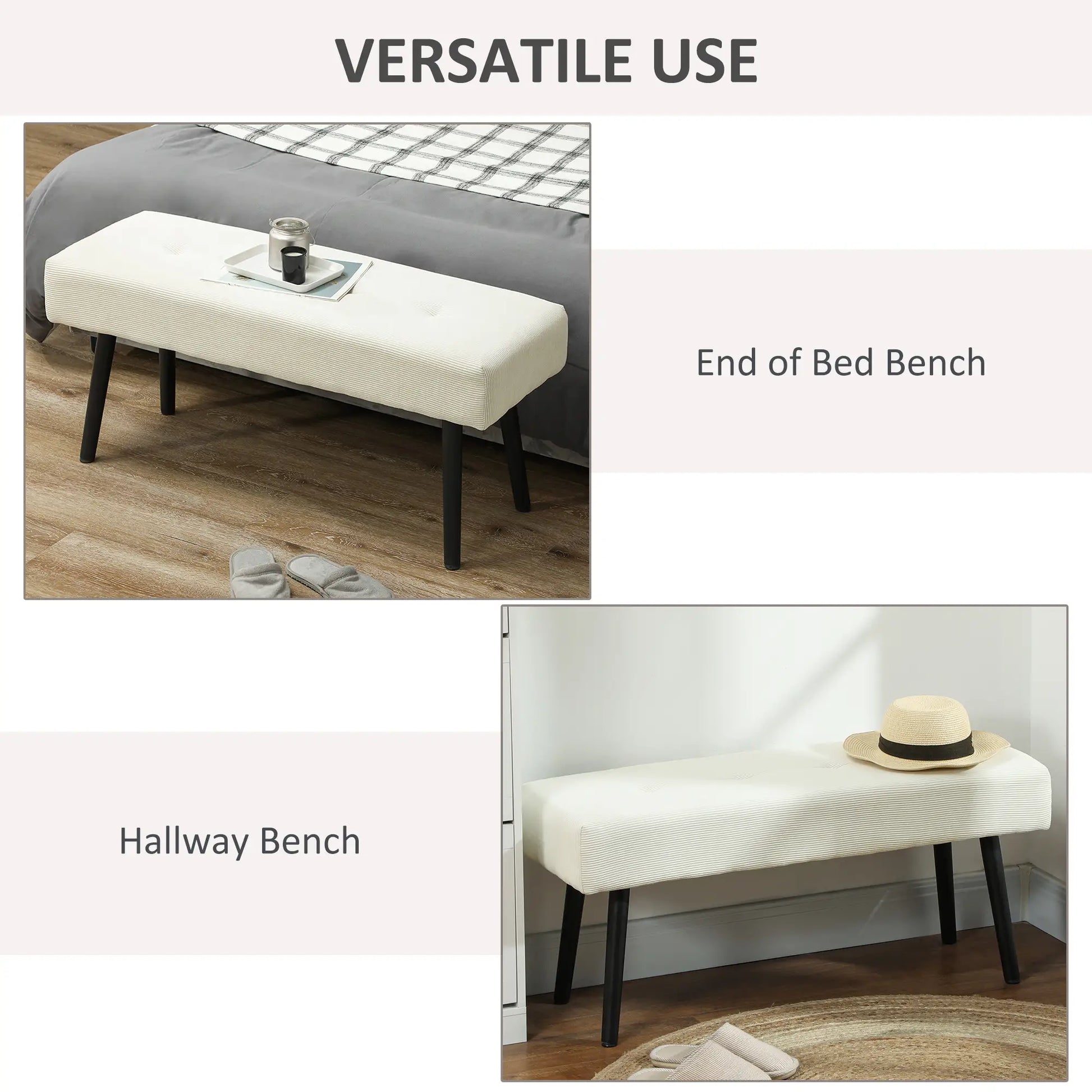 39" Upholstered Ottoman Bench, Corduroy, Cream White Storage Ottomans & Benches at Gallery Canada