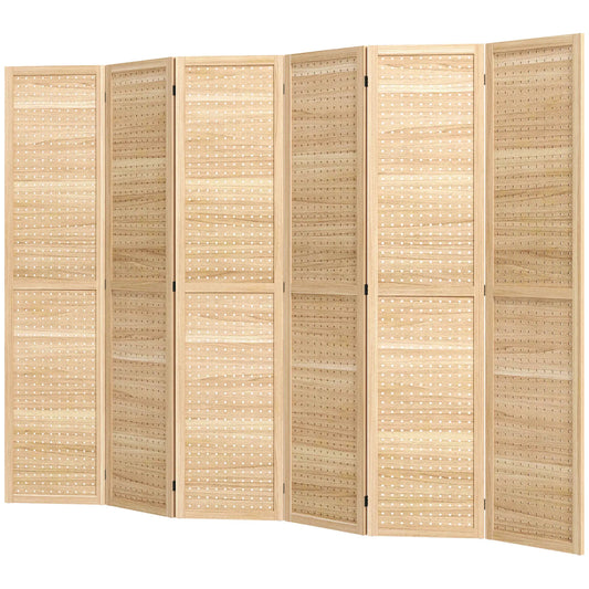 5.6 Ft. Tall 6-Panel Room Divider, Freestanding Folding Privacy Screen, Natural