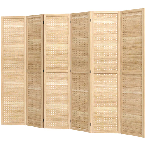 5.6 Ft. Tall 6-Panel Room Divider, Freestanding Folding Privacy Screen, Natural