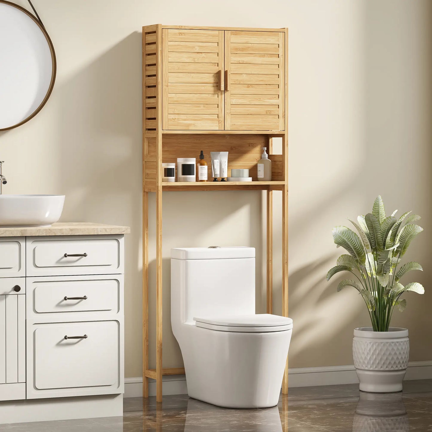 Over The Toilet Cabinet, 2 Doors, Adjustable Shelf, Natural Wood Finish Over The Toilet Storage at Gallery Canada