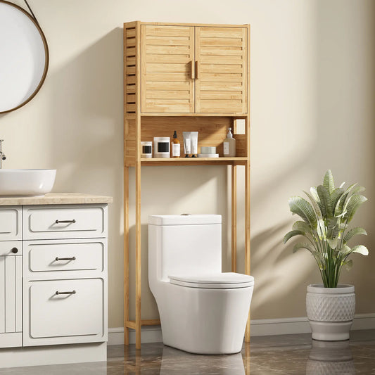 Over The Toilet Cabinet, 2 Doors, Adjustable Shelf, Natural Wood Finish Over The Toilet Storage Natural at Gallery Canada