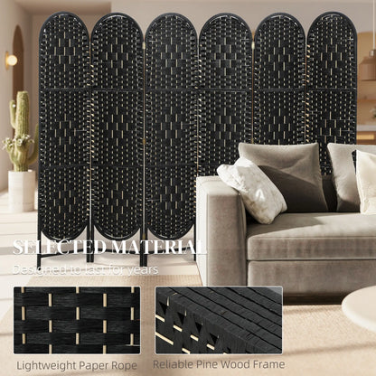 Bohemian Privacy Screen, 6 Panel Folding Room Divider, Arched Top, Black Room Dividers at Gallery Canada