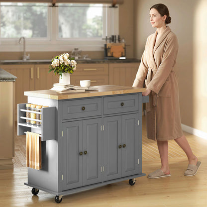 Kitchen Island with Storage, Rolling Cart, Rubber Wood Top, Grey Kitchen Islands & Kitchen Carts at Gallery Canada