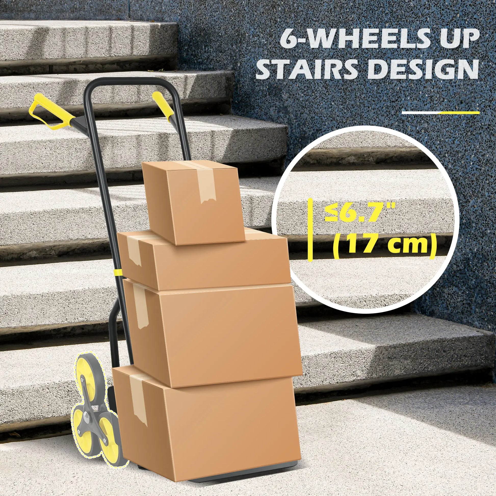 6-Wheels Stair Climber Cart, Foldable Steel, 264lbs Capacity, Yellow Folding Hand Trucks at Gallery Canada