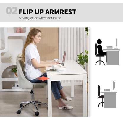 Vanity Chair for Makeup, Velvet Comfy Office Chair with Adjustable Height, Swivel Wheels for Bedroom, Living Room, Grey Task Chairs at Gallery Canada