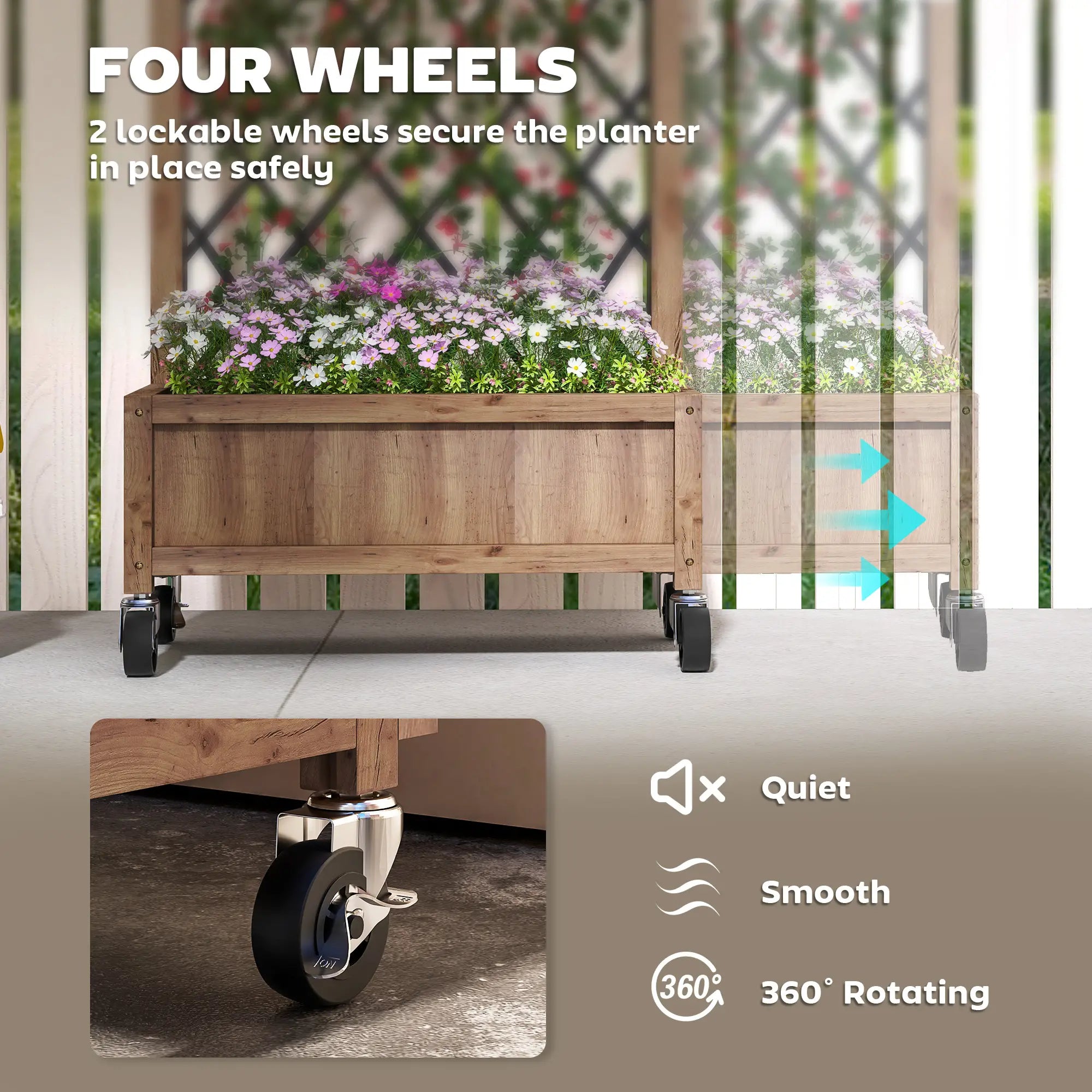 Raised Garden Bed With Metal Trellis, Elevated Planter Box With Wheels, 20.5